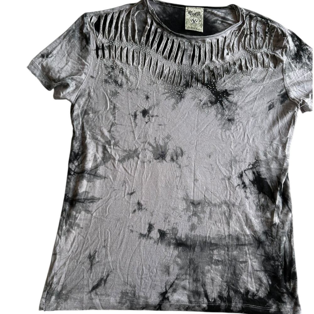 Womens Blouse Size Large Bedazzled Tie Dye Biker